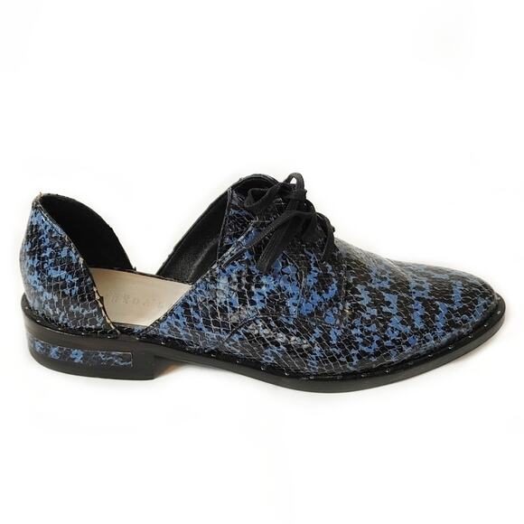 Freda Salvador Wit D'orsay Blue Leather Croc Embossed Lace Up Oxford Sz 5.5 - Picture 5 of 13